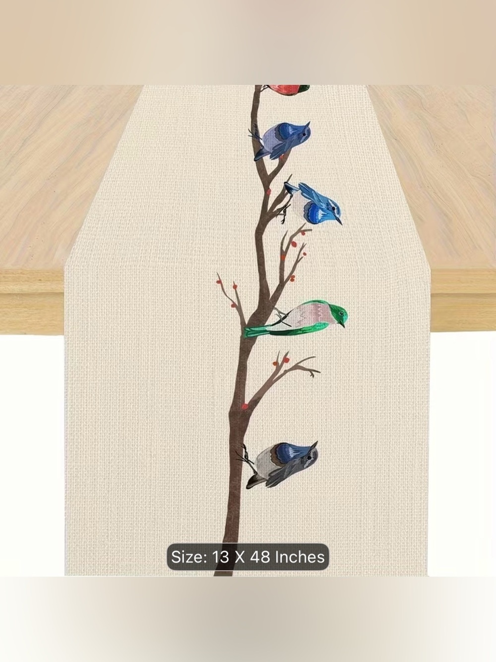 Spring Birds Tree Branches Table Runner 13x48 Farmhouse Linen Decor new